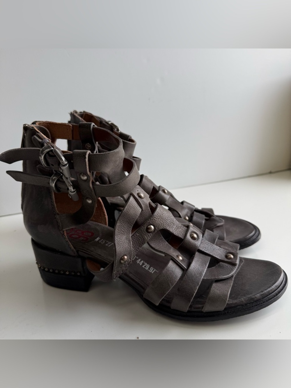 A.S. 98 Maeve Gladiator Leather Studded Block Heel Sandal EU Size 38